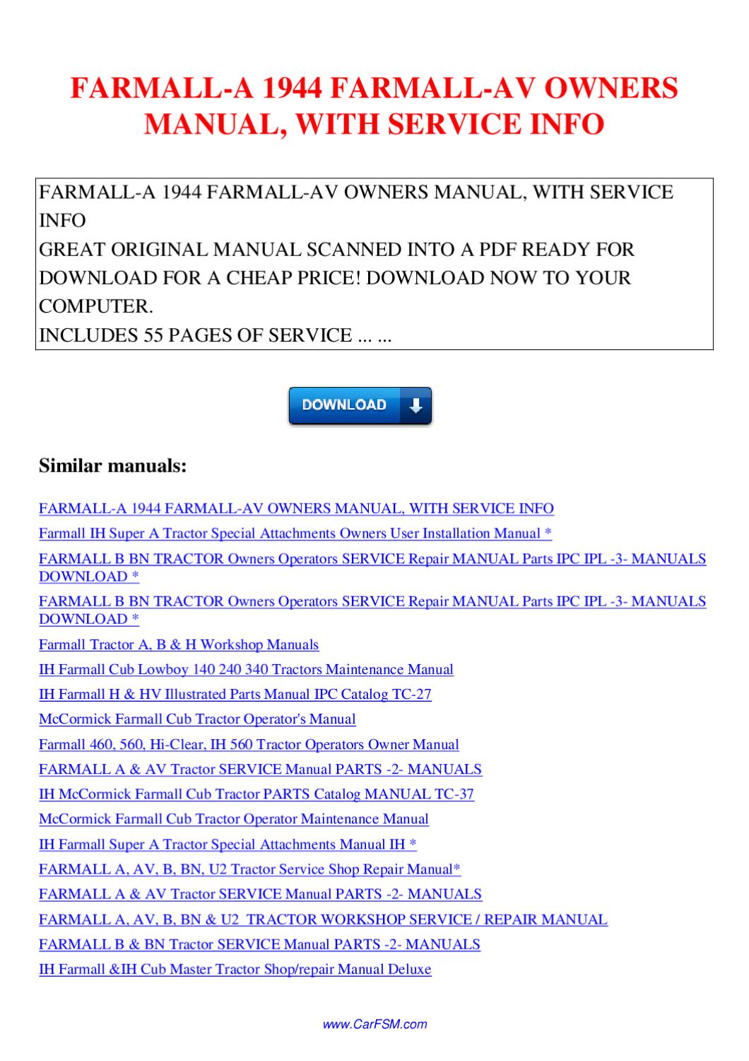 farmall h service manual pdf
