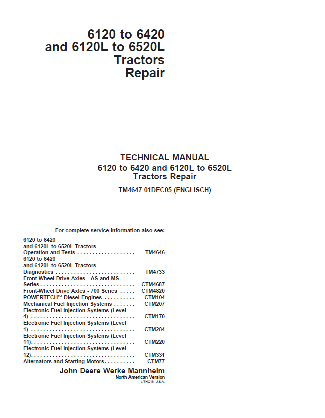 john deere tractor repair manuals